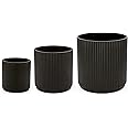Amazon Basics Round Assorted Sizes Fluted Ceramic House Planters, Set of 3, 15.2 cm, 20.3 cm and 25.4 cm, Black