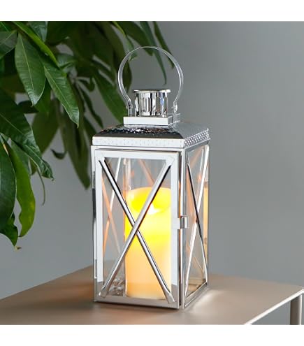 Lanterna Decorativa In Acciaio Inox TRIROCKS 30 Cm - Con Vetro Temperato, Per Candele LED O Vere, Colore Oro