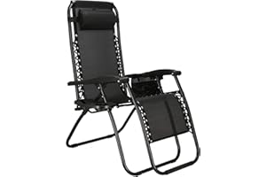 SPRINGOS, Chaise Longue avec Appui-tête, 110 x 80 x 67 cm Porte-gobelet, Sac de Suspension, accoudoirs, Chaise de Relaxation, Chaise Longue de Jardin, Pliable Fauteuil inclinable d'été