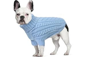 LiebeDD Jersey Perro Pequeño Mediano Grande Suéter de Punto para Jersey para Perros Navidad Cálido Ropa Abrigo Perro con Cuello Alto Jersey para Galgo, Azul Claro, M