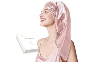 townssilk Jedwabny czepek do spania, 100% jedwab morwowy 22 momme, dla kobiet, luksusowy, oddychający, bezpiecznie siedzi na noc i nie uciska, idealny do długich i kręconych włosów – DustyPink 80 cm