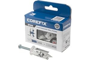 Corefix Spike Heavy Duty Plasterboard Fixings 4 Pack, DIY Kit with M5x40mm Screws. Easy to Install with NO Drill Required. Drywall Anchor, Wall Plug Alternative Suitable for All Plasterboard Types.