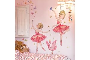 CFIBGDK Ballet Dancing Girls Wall Decals Butterflies Wall Stickers Peel and Stick Vinyl Wall Art for Bedroom Kids Room Nursery Playroom Wall Décor (Pink)