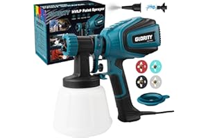 GLORITY Pistolet a Peinture, 700W HVLP avec raccords de Nettoyage et de soufflage, 4 Buses en cuivre et 3 Motifs, réservoir de 1200 ML, pour l'intérieur et l'extérieur, PS80A