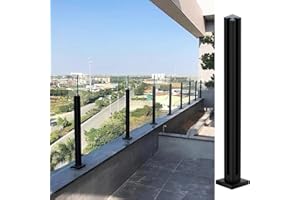 Cvter Poste Para Barandilla de Vidrio Negra: 65cm de Balaustrada de Cubierta de Vidrio Sin tapa con Ranuras para Cubiertas, Escalones, Balcón, Piscina, Jardín, Escaleras. Acero inoxidable