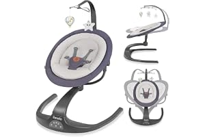 LIONELO Rina 2-i-1 Babyvakt Och Gunga, Fjärrkontroll, 360° Vridbar Säte, Två Svängriktningar, 12 Programmerade Melodier, 5 Gunghastigheter, Lås, Ryggstödsjustering, Timer, Tyst Drift