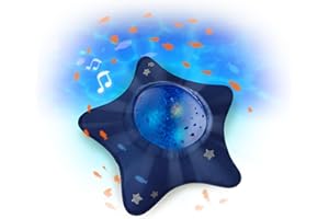Pabobo x Kid Sleep Veilleuse Musicale et Lumineuse - Enfant et Bébé - Peluche en Forme d'Etoile - Projecteur Aquatique - Nomade - Lampe - Plafond - Calm Ocean - Bleu - 1 Unité (Lot de 1)