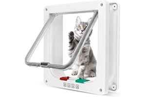 WVU & WVO Gato con Cierre de 4 vías, Puerta de Gato Agujero de Gato 19 x 20 x 5,5 cm, Gatera con Bloqueo Manual, Entrada y Salida controlable, Puerta para Mascotas para Gatos y Perros
