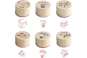 SHUOHONG 6 Pezzi Timbri In Legno, Timbri Legno Thank You Grazie, Timbri per Tessuti, Timbri Personalizzati, Timbri per Bambini di Gomma Vintage Decorativi Timbri Compleanno Wooden Stamp Fai Da Te