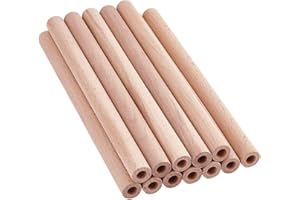 OLYCRAFT 12pz Bastoncini di Legno Cavi Tondi da 20x15 cm con foro da 8 mm in legno di faggio non finito aste rotonde in legno cavo naturale per progetti artistici fai da te e artigianato