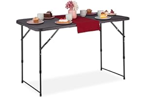 Relaxdays Tavolo da Campeggio Pieghevole, HLP: 53,5 x 120 x 60 cm, Tavolino in Plastica, Posto per 6 Persone, Grigio