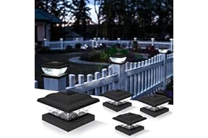 Solpex Solar Post Lights, IP65 Waterproof Solar Lights Outdoor Garden Post Lamp, Cap for 5×5 4×4 3.5×3.5 inch, for Patio Fence Deck Wooden Posts(Black, 4 Pack)