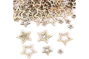 DOINEUFL Lot de 300 petites étoiles en bois - Décoration en bois avec design creux - Matériaux de bricolage non finis - Convient pour Noël, mariages, décorations de fête, décoration de table