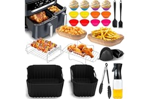 PUOSIKE Accessoires Air Fryer Moulinex Dual Easy Fry XXL 11L, Moule En Silicone Pour Moulinex Double Friteuse À Air EZ942BF0 EZ9428F0, Papier Cuisson, grille air fryer, Spray Huile Cuisine, Moule Muffin, Etc.