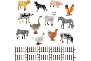 DOUSELLA 12 Pz Set di Mini Animali Fattoria Giocattolo con 10 Recinzione Piccoli Giocattolo Realistico per Animali Giochi Bambini 3 4 5 6 Anni Animali della Fattoria per Bambini Giocattolo Educativo