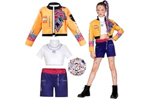 Kitimi Demon Hunters Costume for Girls Kids Outfit- K Pop Singer Costume Anime Movie Pop Singer Idol Dress with Hunter Stickers for Cosplay World Book Day Carnival Christmas Party Fancy Dress Up