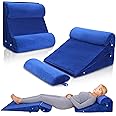 WDBBYL 4PCS Adjustable Bed Wedge Pillow Sleeping Support Set 100% Memory Foam for Post Suregery Recovery, Back Neck Leg Pain Relief,Acid Reflux and GERD,Sitting Reading (Royal Blue)