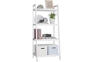 SMIBUY Estantería Escalera de Bambú,Organizador de estantes de baño, estantes Que ahorran Espacio para Dormitorio de 4 y 5 Capas (Blanco, 4 Niveles (99cm H))