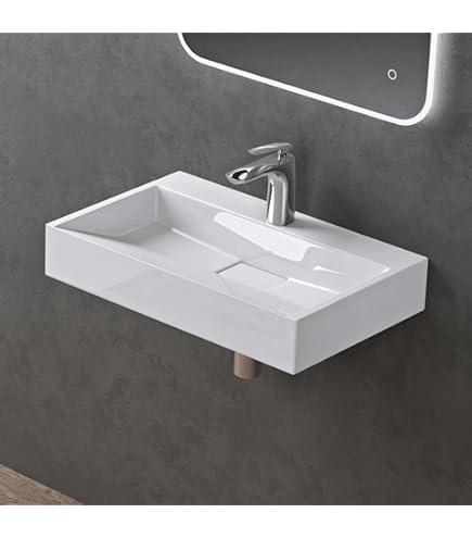 Lavabo Ceramica Bianco 50x42cm - Lavandino Da Appoggio Con Foro Rubinetto