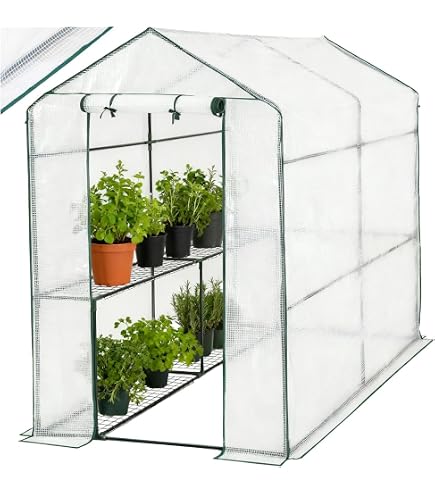 Serra In PE Per Balcone, Giardino E Terrazza, Per Pomodori Con Porta E Ortaggi, Con Struttura In Acciaio, 143 X 73 X 195 Cm, Bianca - 13