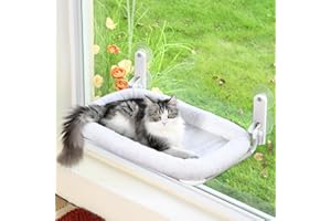 Zakkart Foldable Cat Hammock for Window - Cordless, Machine Washable Bed, Robust Metal Frame & ABS Brackets- Cat Window Perch for Large Cats and Kittens (White Bolster Bed, Large)