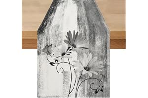 MIUYUNYA Camino de Mesa Azul Grisáceo 33 x 183 cm Estampado de Plantas y Flores, Impermeable, Lavable Primavera Moderno Decoración de Mesa para Bodas, Fiestas, Exterior, Cumpleaños