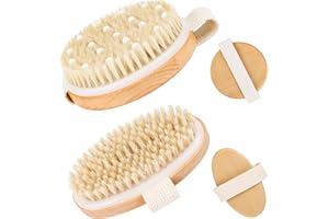 AKONE Trockenbürste Lymphdrainage 2 Stück, Wildschweinborsten Bürste, Massagebürste Körper, Peeling Cellulite Bürste, Verbessern Sie Die Durchblutung, 11cm Runde HandBademassagebürste