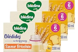 Blédina Blédidej - Céréales bébé Lactées Saveur Briochée - Dès 6 Mois - 12 briques de 250mL