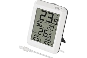 EMOS Cyfrowy termometr, termometr zewnętrzny/wewnętrzny z czujnikiem kabla 0,9 m i funkcją pamięci 24 h, °C/°F, zasilany bateriami