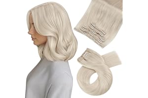 Moresoo Extension Cheveux Naturel Clip Blond Platine Remy Humain Extension a Clip Cheveux Naturel Invisible Blond #60 35 cm 5 Pièces 80g