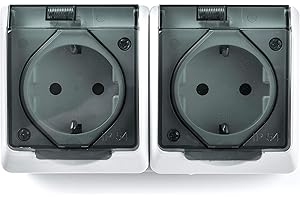 FAMATEL – Doble base | Enchufe de superficie | Serie Pool 54 | IP54 | Este producto es a prueba de agua | Alta estanqueidad del producto | Producto libre de halógenos | Protección Infantil | Aluminio