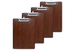 Uquelic Porte Bloc A4 Avec Pince - Lot de 4 - Planchettes à Pince, Porte Document Avec Clip à Profil Bas | Pour Bureau, Salle de Classe, Restaurant (Couleur Café)