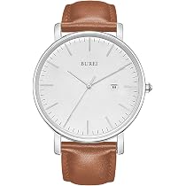 BUREI Orologio Uomo In Pelle Marrone – Design Minimalista, Quarzo, Vetro Minerale, Impermeabile 3 ATM