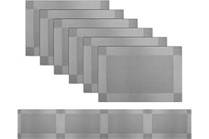 pigchcy Grey Elegant Placemats and Table Runner Set Vinyl Washable Placemats for Dining Table Set of 6 (45 x 30 cm + 45 x 180 cm)