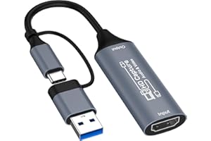 MUCHFOX Video Capture Card, HDMI to USB/USB-C Capture Card for Streaming, 1080P 60fps Video Capture Device for Game Recording, Compatible for Windows,Quest 3, Switch, OBS, PS4/PS5
