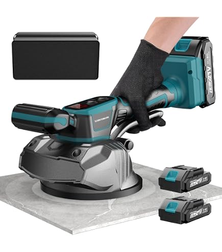YEARTOP 2-in-1 Fliesenrüttler Set – Akku 18V Kompatibel Mit Makita, 12000 RPM, 5 Stufen, 125 Mm Saugnapf, 110 LBS, Inkl. 2 Akkus Und Ladegerät