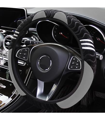 Upgrade4cars Car Steering Wheel Cover Plush Brown White | Universal Steering Wheel Cover Fluffy 37-39cm / 14.5-15 Inch | Teddy Accessories Interior for Women