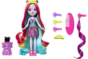 Enchantimals Słoneczna Plaża Persida Panther Lalka deluxe pantera z włosami do stylizacji, figurka zwierzątka Mistery i akcesoria, HTJ69