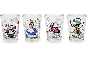 SILVER BUFFALO Disney Alicia en el país de las maravillas escenas de personajes mini vasos de chupito | Juego de 4