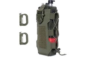 MUCHER Portabotellas táctico Molle para botellas de agua, duradero, militar, con 2 ganchos, soporte para botellas de agua para exteriores, senderismo, caza, camping, entrenamiento, Verde militar.,