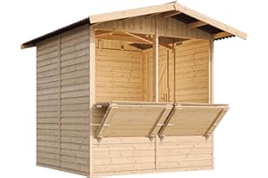 Caseta de Jardín de Madera con Piso, Mostrador y Puerta 253x263cm/4 m2 Puesto de Mercado, Gran Bar de Madera al Aire Libre de Jardín, Puesto de Jardin Venta, Kiosko Bar, Kiosco Eventos TIMBELA M149