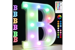 OYCBUZO Light Up Colorful LED Marquee Letter Lights, 18 Colors Changing Alphabet Letters Sign with Remote Timer for Night Light Wedding Birthday Party Lamp Christmas Home Bar Decor- Colorful B