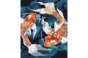 CICISTORY Dipingere con i Numeri Adulti, Kit Pittura Acrilica a Olio su Tela Fai-da-Te per Adulti Bambini Principianti Paint by Numbers 40x50cm (senza Cornice)-Carpa