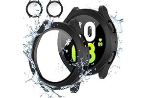 [2Stück] Neitra wasserdichte Hülle für Galaxy Watch 5 2022 & 4 2021 44mm Schutzhülle mit Glass Displayschutzfolie, Hart PC Voller Körper Kratzfest Gehäuse Cover für Samsung Watch5 Watch4