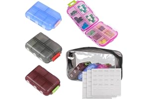 Leiptes 4 Pezzi Portapillole Tascabile Portapillole Settimanale a 7 Scomparti Porta Pastiglie Settimanale Porta Pillole Scatola di Pillole e Organizer per Vitamine Olio di Pesce e Farmaci