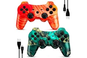 BOOWEN Wireless Controller for PS3 2 Pack, 6-Axis High Performance Motion Sense Dual Vibration, Bluetooth, Rechargeable, Upgraded Gaming Joysticks, 2 USB Charging Cords, Compatible with Sony PlayStation 3