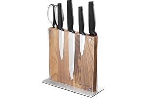 Navaris Bloc à Couteaux magnétique - Bloc aimanté Double Face en Bois d'acacia avec Plaque Protection Acrylique - Range Couteau de Cuisine Vide