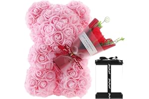 Amesor Rosenbärs - Blumenbär Mit Geschenkbox | Künstliche Rosenbären Mit Rosenstrauß | Romantisch Rosen Teddybär Geschenk Für Weihnachten, Valentinstag, Geburtstag, Muttertag, Jubiläum (24 X 16 cm)
