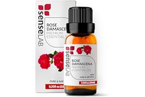 SENSELAB Olio essenziale di rosa damasco – 100% puro olio di rosa naturale per uso terapeutico – per diffusori e umidificatori – Olio rilassante e lenitivo per la cura della pelle – Olio da massaggio (10 ml)