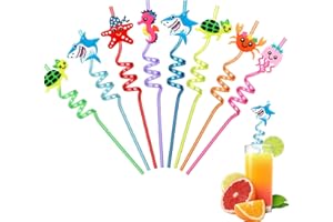 Miiepls Paille Plastique, 8 Pièce Paille Reutilisables Pailles Mignonnes à Thème pour la Décoration des Fêtes, Fournitures pour les Fêtes d'Anniversaire